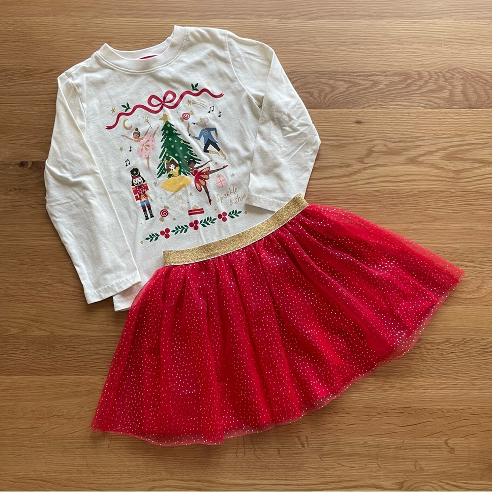 Holiday time girls long sleeve top and skirt set Size:5T